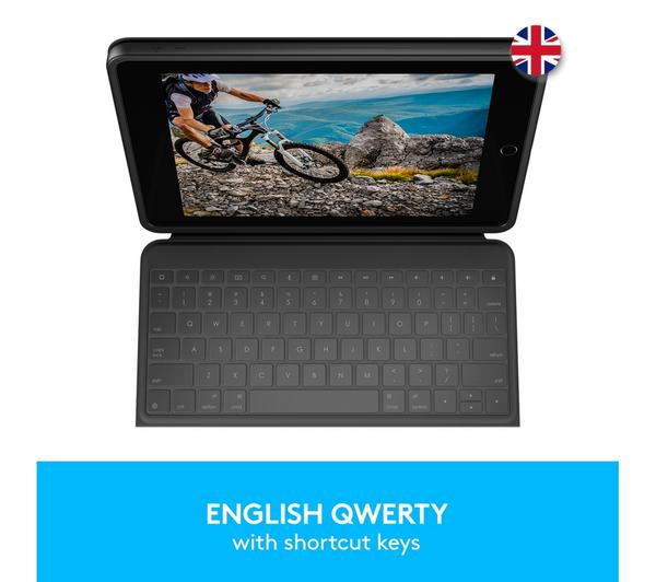 iPad 7th, 8th & 9th generation Protective Keyboard Case with Smart Connector and Durable Spill-Proof Keyboard Logitech Rugged Folio 