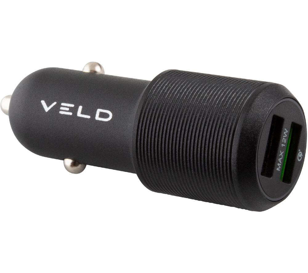 Veld Super-Fast 30W 2 Port Car Charger - 18W QC USB A + 12W USB A Total 30W Compatible With iPhone 12 Mini/Pro/Pro Max/11/Pro/Pro Max/XR/XS/XS Max/iPad Pro/Galaxy s20/S10 + smart phones