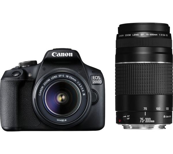 CANON EOS 2000D DSLR Camera with EF-S 18-55 mm f/3.5-5.6 III & EF 75-300 mm f/4-5.6 III Lens image number 0