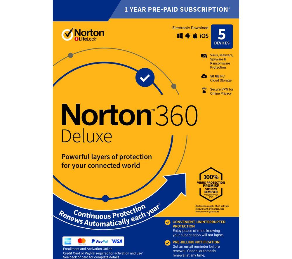 NORTON 360 Deluxe - 1 year (automatic renewal) for 5 devices (download)