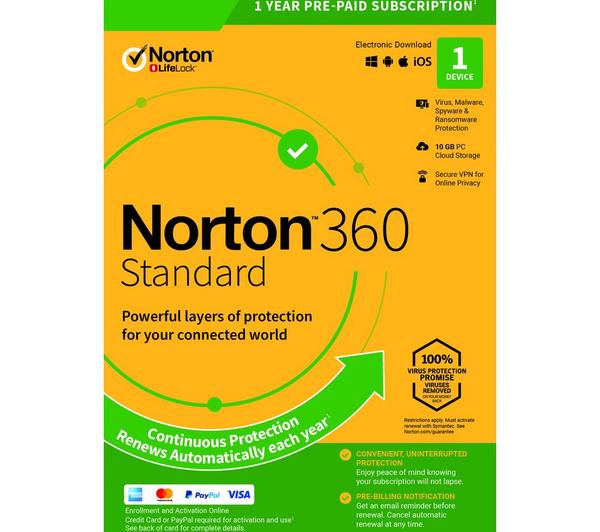 NORTON 360 Standard - 1 year (automatic renewal) for 1 device (download) image number 0