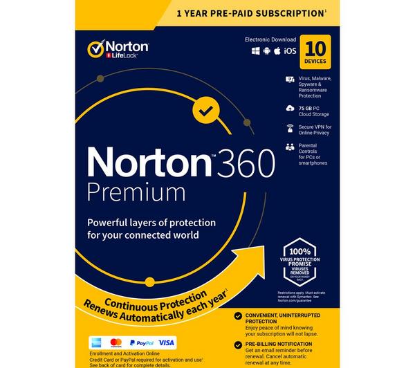 NORTON 360 Premium - 1 year (automatic renewal) for 10 devices (download) image number 0