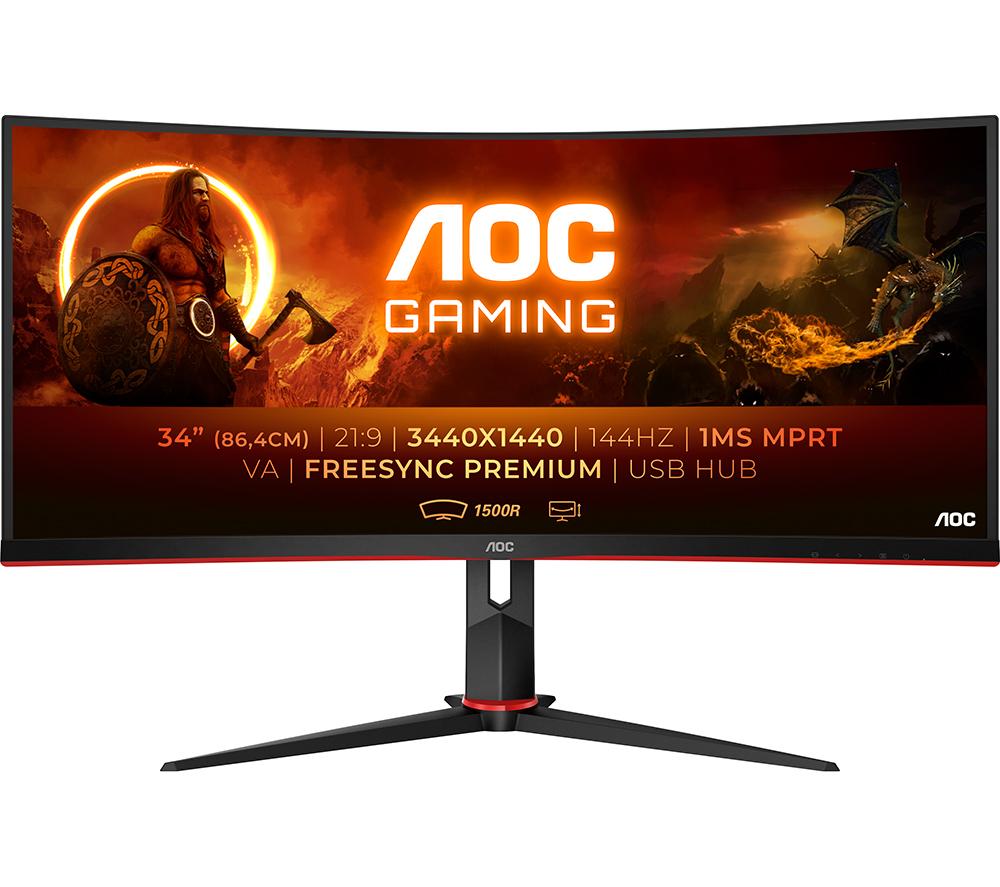 AOC CU34G2X 34 Curved Frameless Immersive Gaming Monitor, UltraWide QHD  3440x1440, VA Panel, 1ms 144Hz Adaptive-Sync, Height Adjustable, 3-Yr Zero