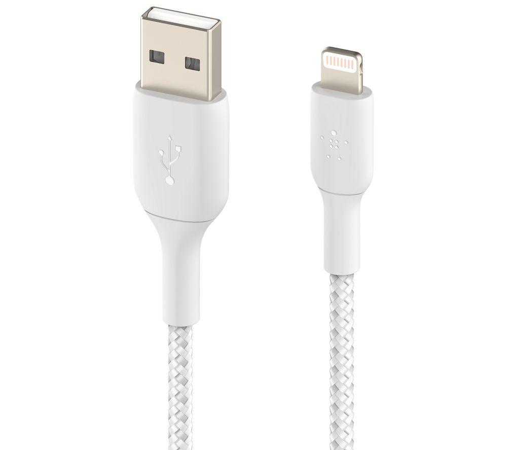 Belkin Braided Lightning Cable (Boost Charge Lightning to USB Cable for iPhone, iPad, AirPods) MFi-Certified iPhone Charging Cable, Braided Lightning Cable, White, 1 m