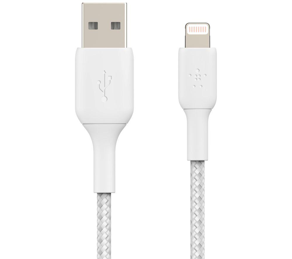 Belkin 10 ft/3 m DuraTek Plus Lightning to USB-A Cable with Strap (Ultra-Strong Charging Cable for iPhone 11, 11 Pro, 11 Pro Max, XS, XS Max, XR, X, 8/8 Plus, Lightning to USB Cable), White