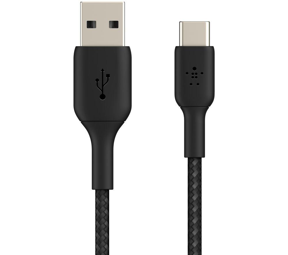 Belkin BoostCharge Braided USB C charger cable, USB-C to USB-A cable, USB type C charging cable for iPhone 15, Samsung Galaxy S24, Google Pixel, iPad, MacBook, Nintendo Switch and more - 1m, Black