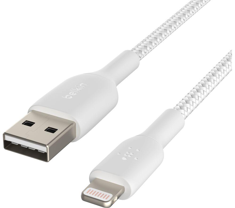 Belkin Braided Lightning Cable (Boost Charge Lightning to USB Cable for iPhone, iPad, AirPods) MFi-Certified iPhone Charging Cable, Braided Lightning Cable (0.15 m, White)