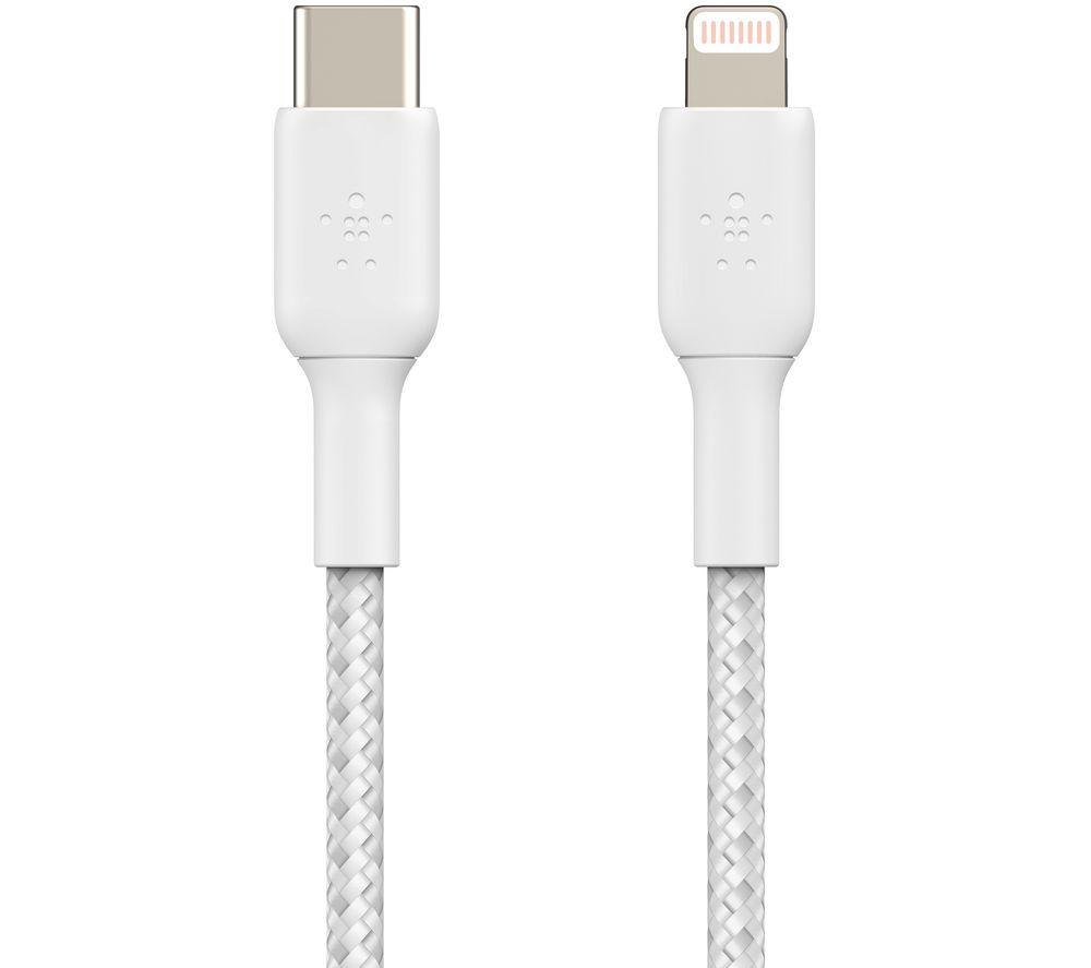 Belkin Braided USB-C to Lightning Cable (iPhone Fast Charging Cable for iPhone 14, 13, 12 or earlier) Boost Charge MFi-Certified iPhone USB-C Cable, White, 1 m