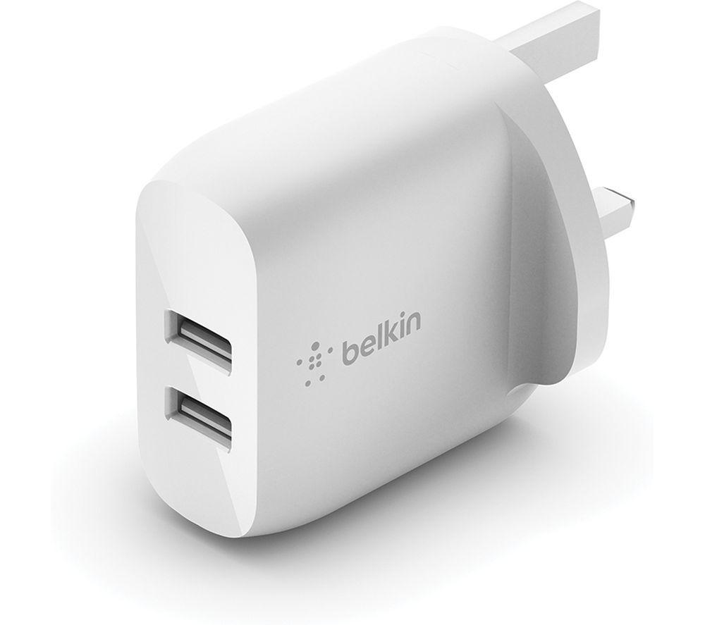 Belkin Boost Charge Dual USB-A Wall Charger 24W (For iPhone 14, iPhone 14 Plus, iPhone 14 Pro, iPhone 14 Pro Max, iPhone 13, iPhone 12, Samsung Galaxy S23, S23+, S22, Pixel and more)