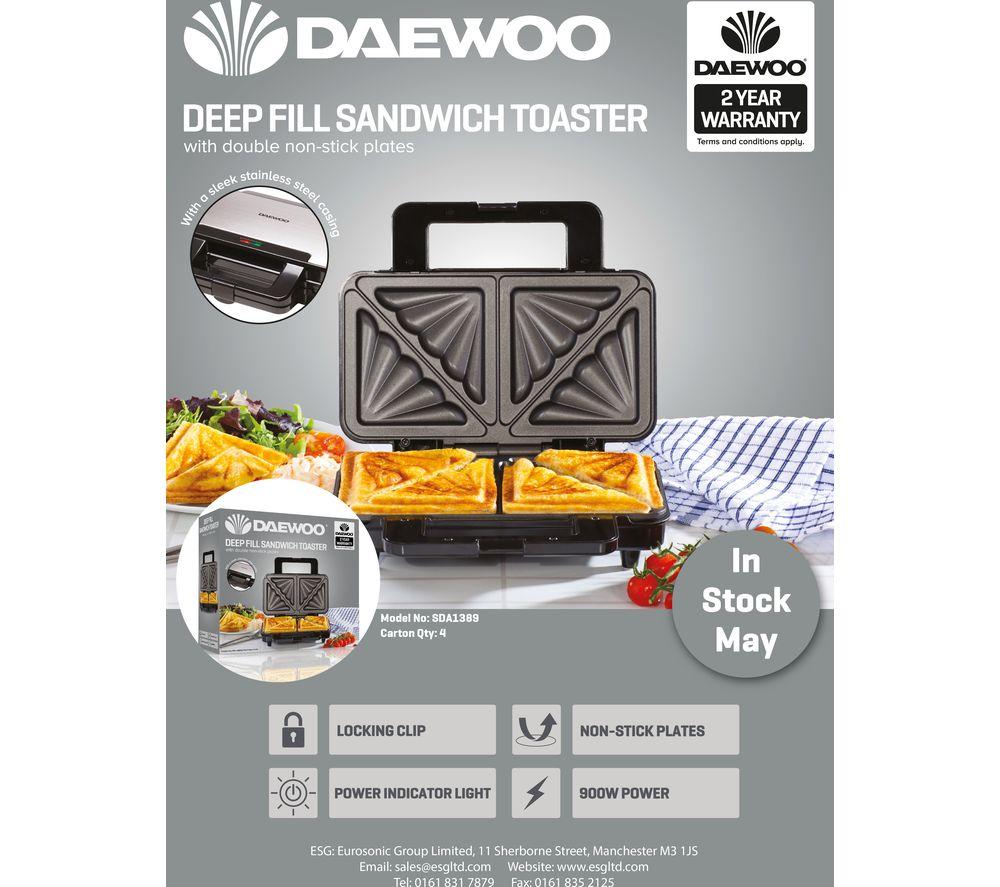 DAEWOO SDA1389 4-Slice Deep Fill Sandwich Maker - Black & Silver image number 2 of 8