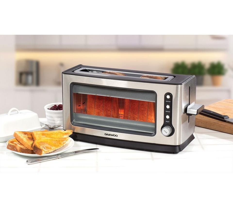 DAEWOO SDA1060 2-Slice Glass Toaster - Silver & Black