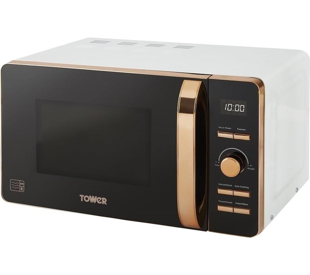 Tower T24021W Digital Solo Microwave, 800 W, 20 Litre, White and Rose Gold