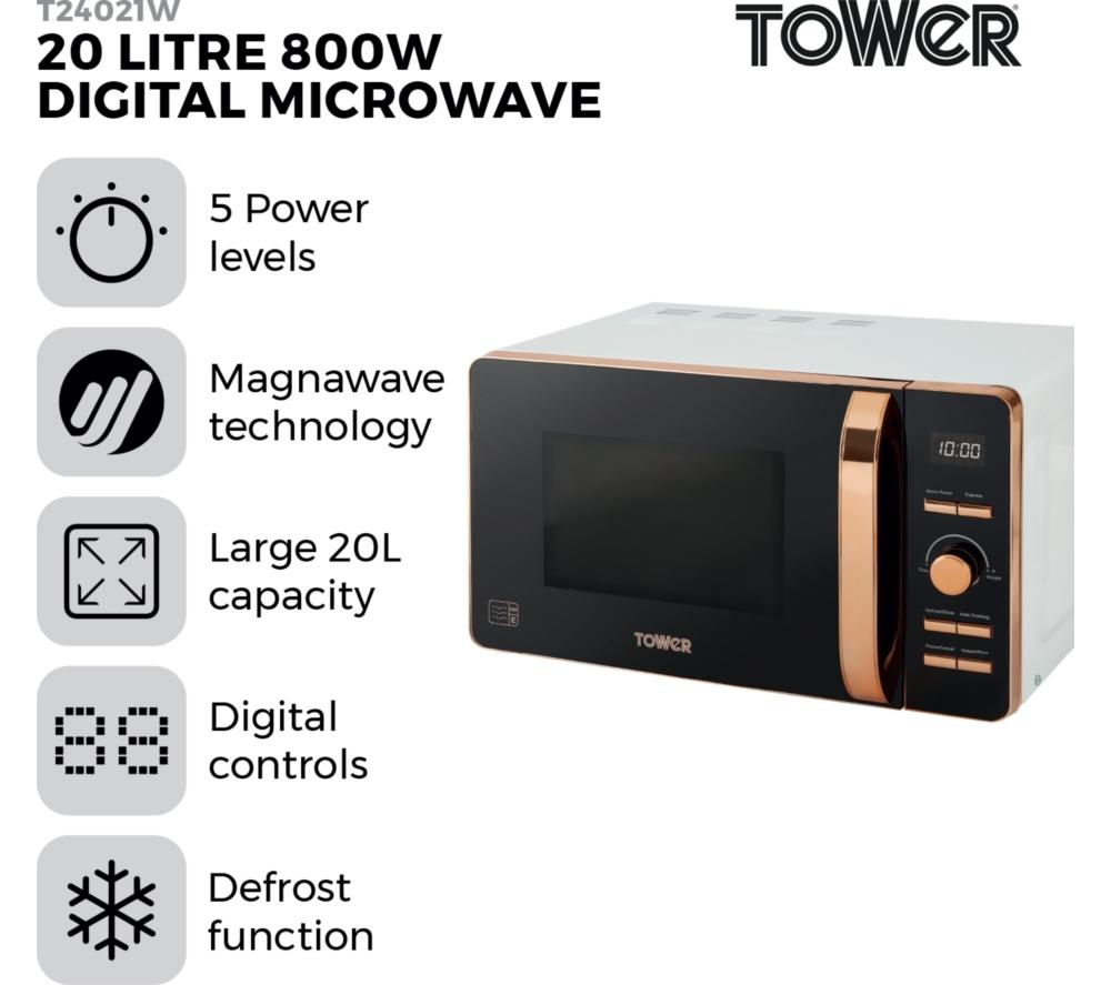 TOWER T24021W Solo Microwave - White & Rose Gold image number 2 of 8