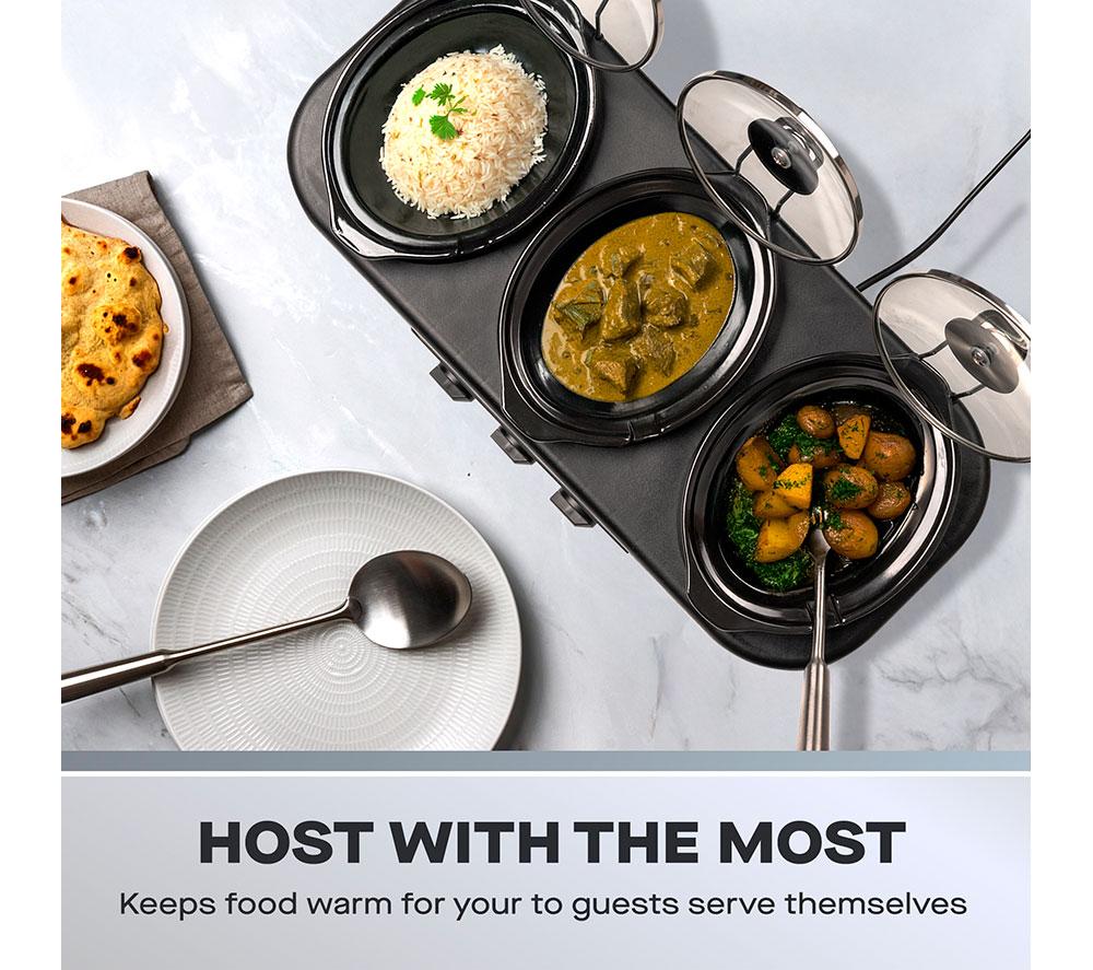 DAEWOO SDA1334 Triple Slow Cooker - Black & Silver image number 3 of 6