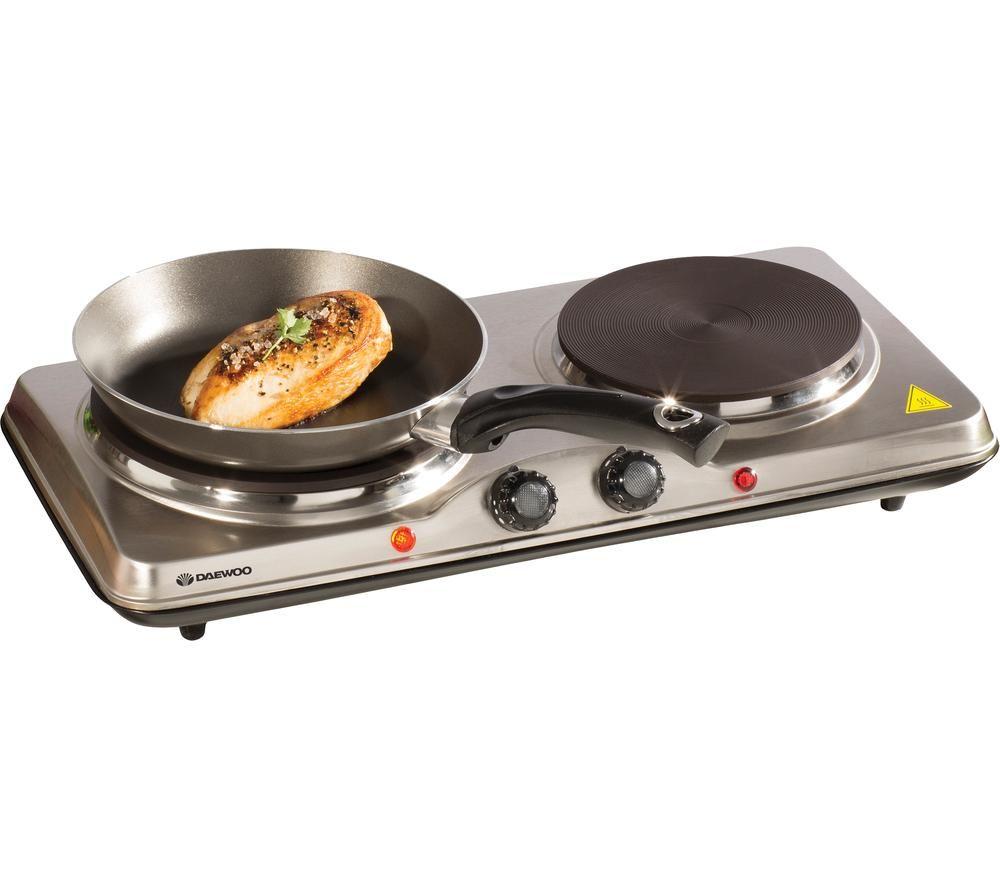 Image of DAEWOO SDA1732 Double Electric Hot Plate - Silver, Black,Silver/Grey