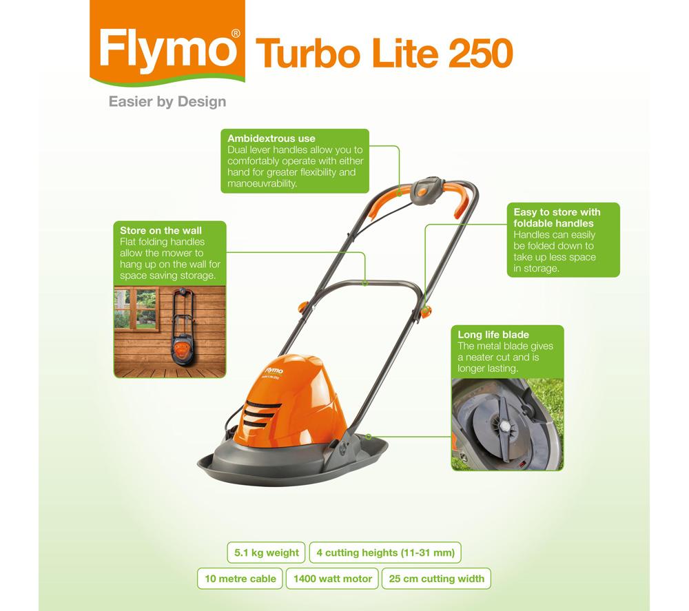 Buy FLYMO Turbo Lite 250 Corded Hover Lawn Mower Orange Black