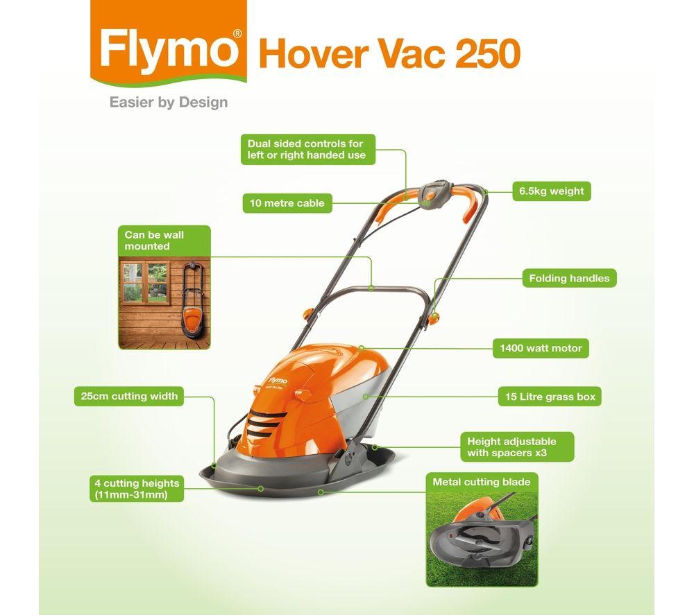 Buy FLYMO HoverVac 250 Corded Hover Lawn Mower Orange Grey Currys