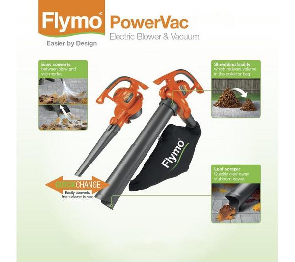 Electric Leaf Blower And Vacuum Flymo PowerVac 3000V 3000W 310 km/h Blow Speed 