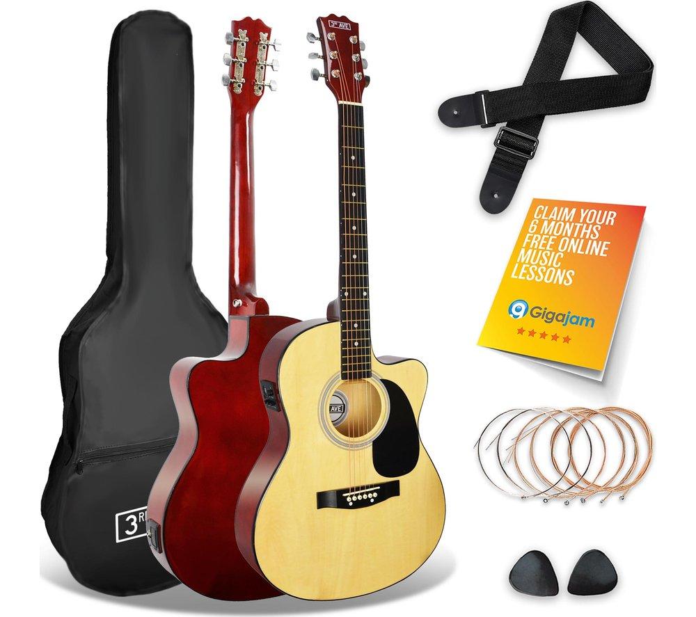 3RD AVENUE Cutaway Electro-Acoustic Guitar Bundle - Natural, Brown,Yellow