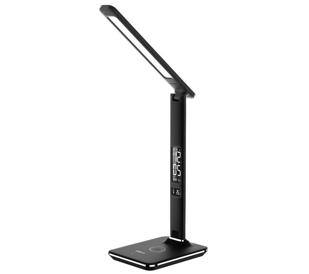 GROOV-E Ares LED Desk Lamp with Wireless Charging Pad & Clock - Black