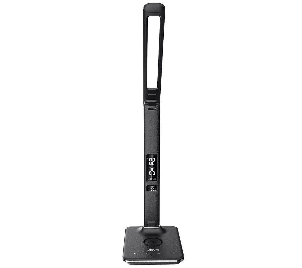 GROOV-E Ares LED Desk Lamp with Wireless Charging Pad & Clock - Black image number 3 of 4