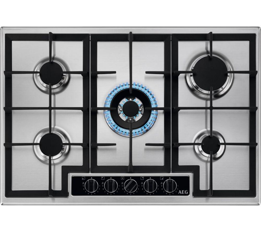 Image of AEG HGB75420YM Gas Hob - Stainless Steel, Stainless Steel