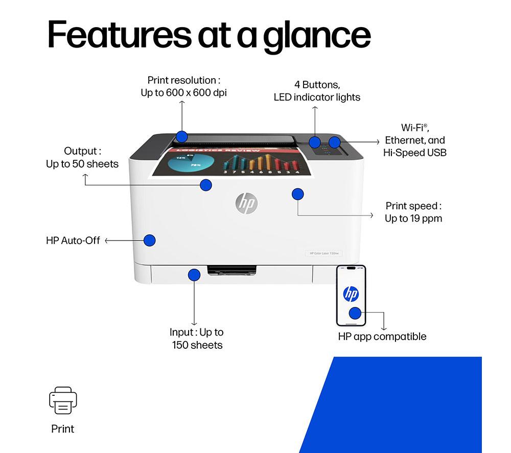 HP Colour Laser 150nw AirPrint Wireless Laser Printer image number 4 of 20