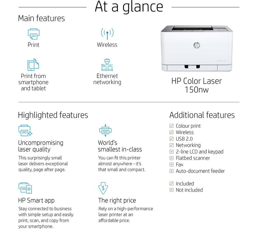 Buy Hp Colour Laser 150nw Wireless Laser Printer Currys