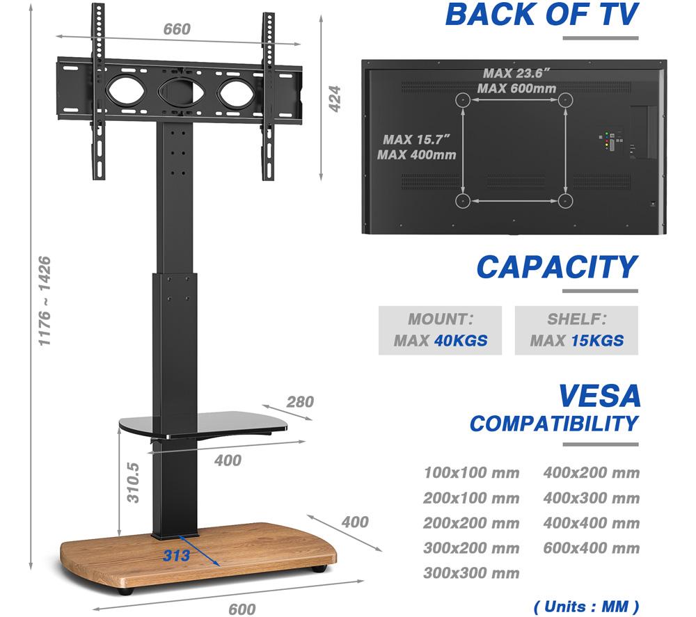 TTAP FS-1-OAK 1232 mm TV Stand with Bracket for 32-55" TVs - Black & Oak image number 7 of 7