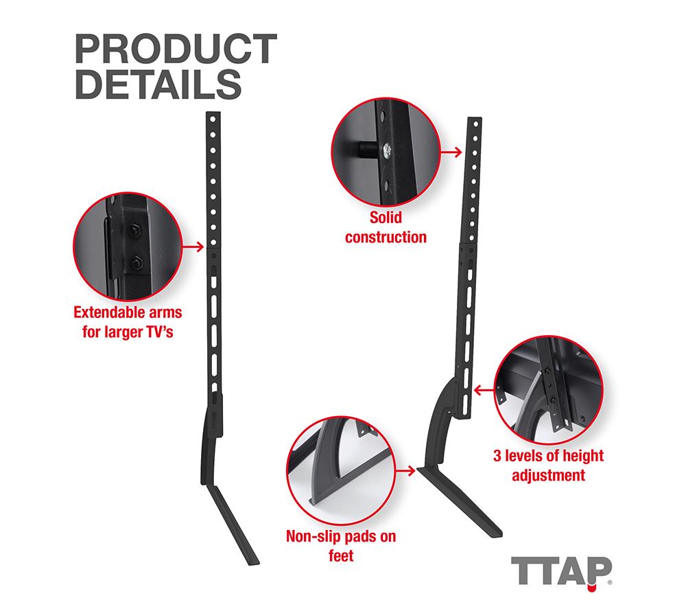 TTAP TTDUNIV-1 350 TV Stand with Bracket for up to 70" TVs - Black image number 4 of 7