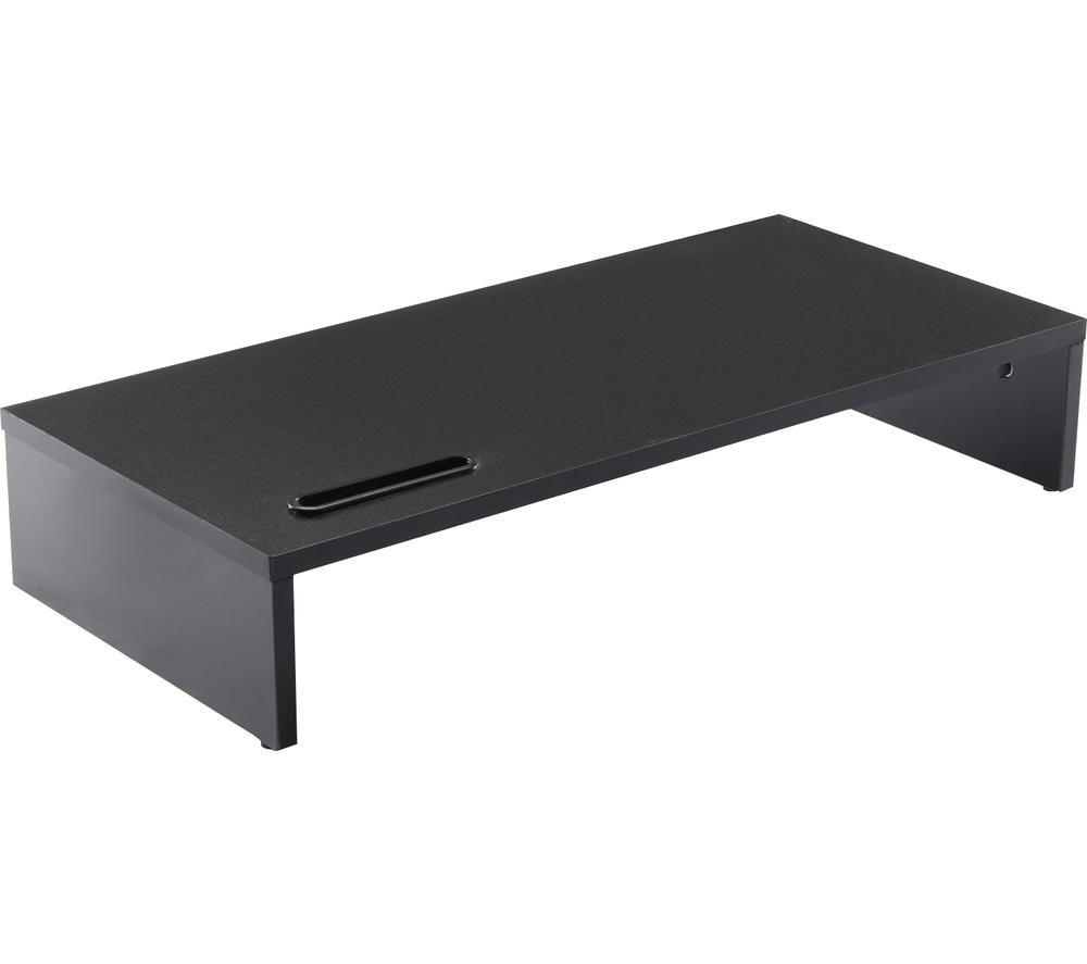 Ttap Black Wooden Monitor Single Shelf Stand Computer Laptop TV Screen Riser Desk Organiser 54cm L x 24.5cm D x 10.4cm H (with Smartphone Holder)