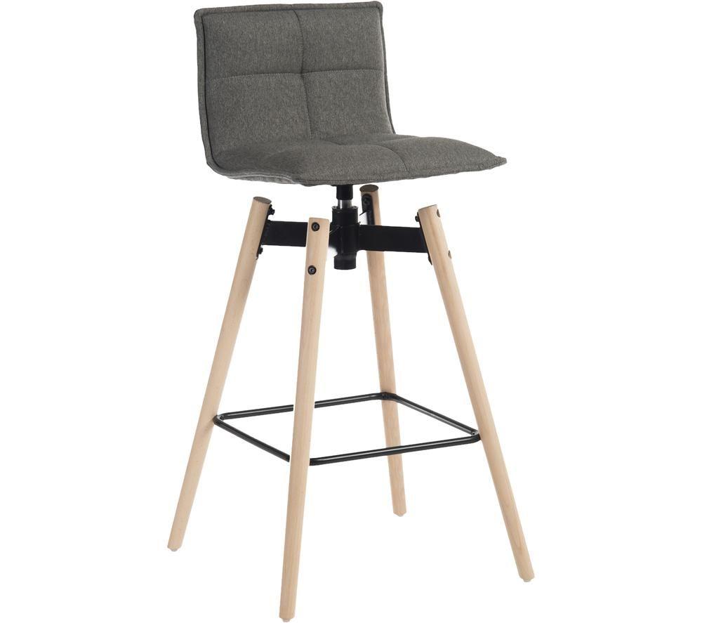 TEKNIK Spin 6977GREY Fabric & Metal Bar Stool Chair - Grey & Light Wood