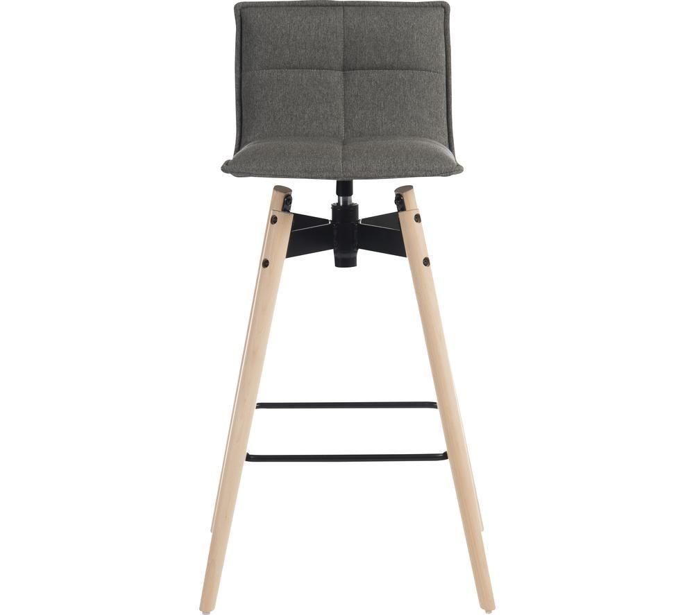 TEKNIK Spin 6977GREY Fabric & Metal Bar Stool Chair - Grey & Light Wood