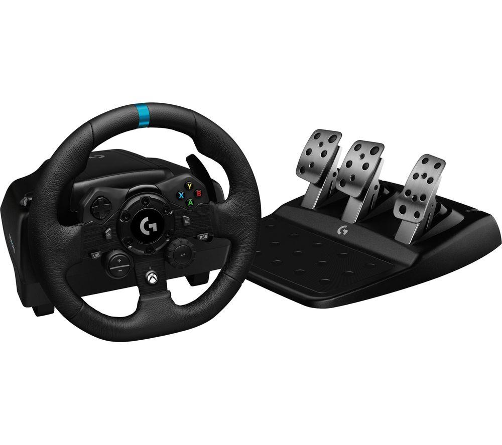 Logitech G923 Racing Wheel and Pedals - Black & PRO X SUPERLIGHT Wireless Gaming Mouse, HERO 25K Sensor, Ultra-light with 63g, 5 Programmable Buttons - Black