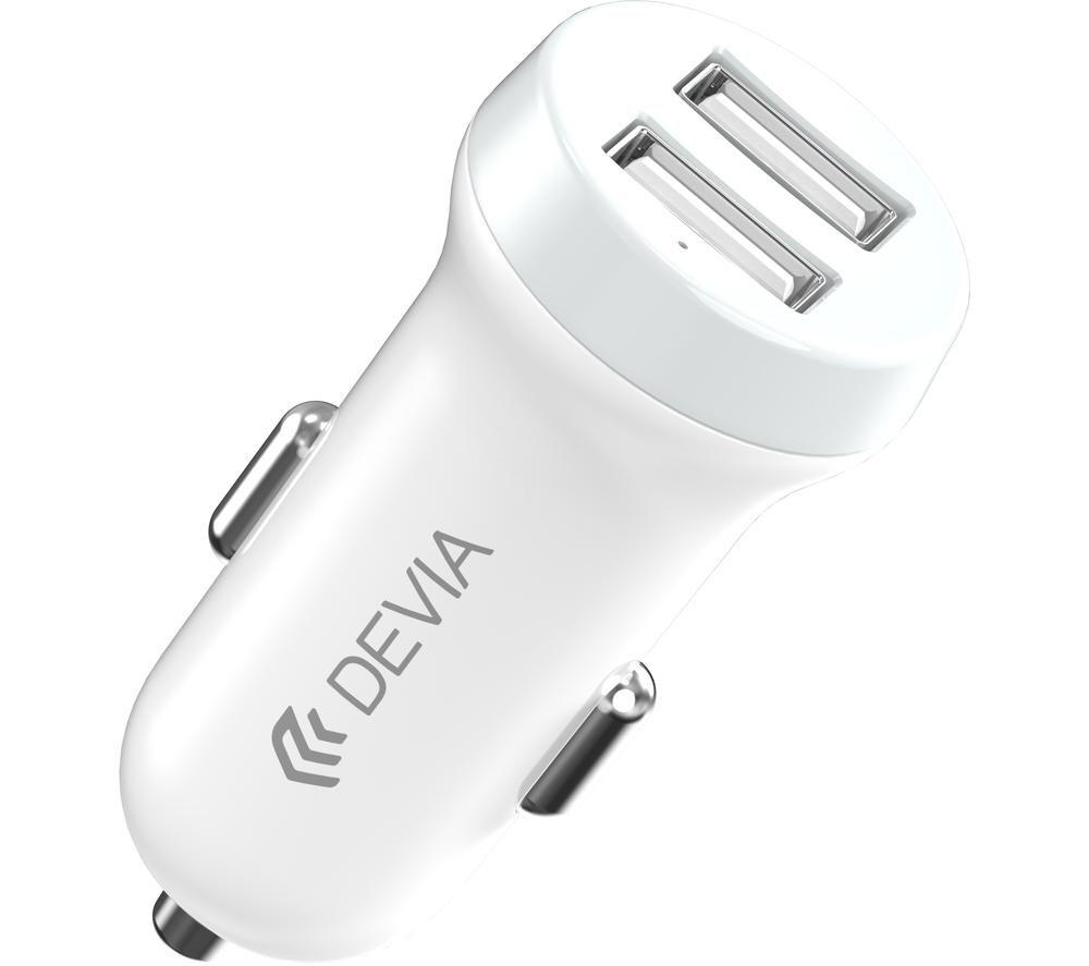 Image of DEVIA DEV-SMRTCAR-31ADUAL-WHT Universal USB Car Charger, White
