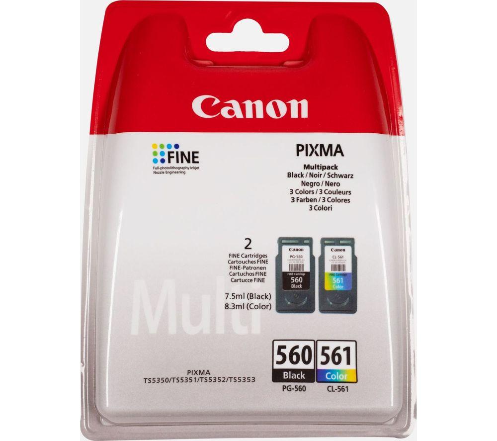 Click to view product details and reviews for Canon Pg 560 Cl 561 Black Tri Colour Ink Cartridges Twin Pack Black Black Tri Colour Tri Colour.