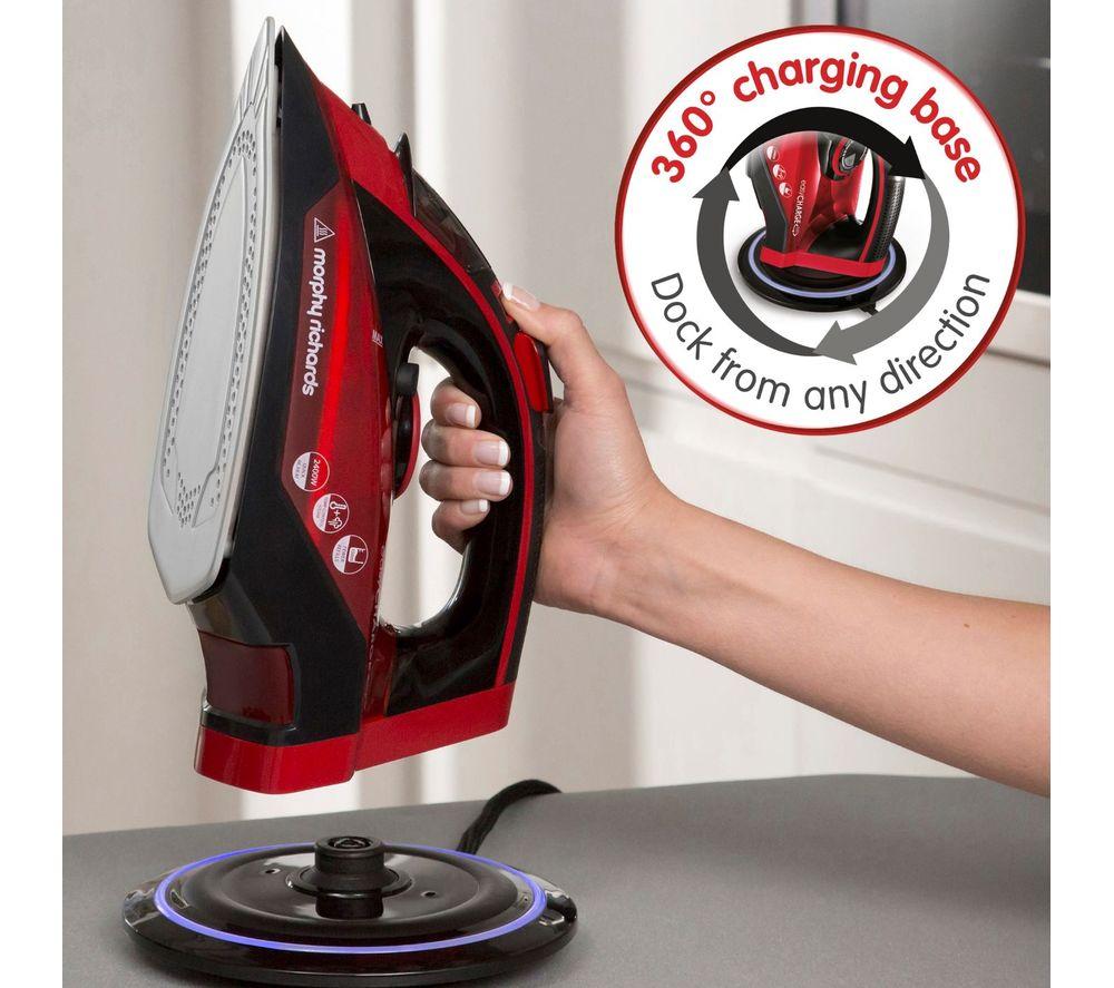 Cordless Steam Iron w/ Ceramic Soleplate, 360° Charging Base, Self