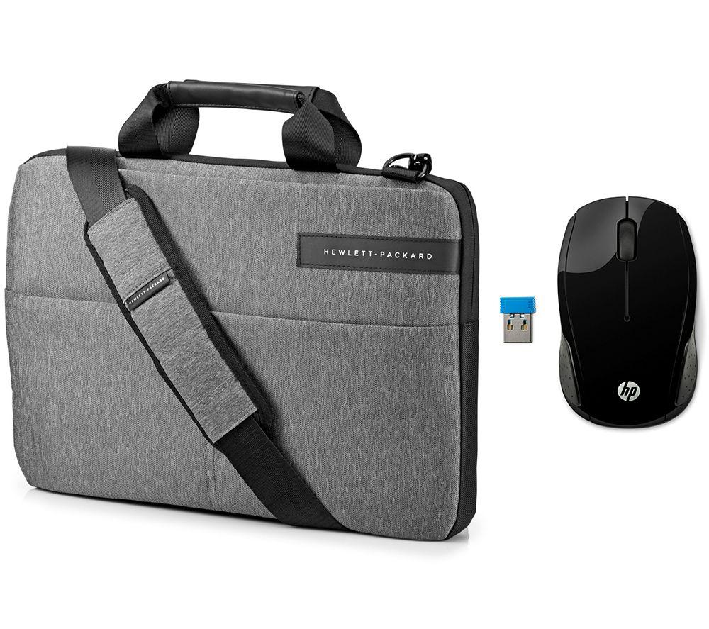 Image of HP Signature Slim Topload 14" Laptop Messenger Bag & Wireless Mouse 200 Bundle - Grey, Silver/Grey