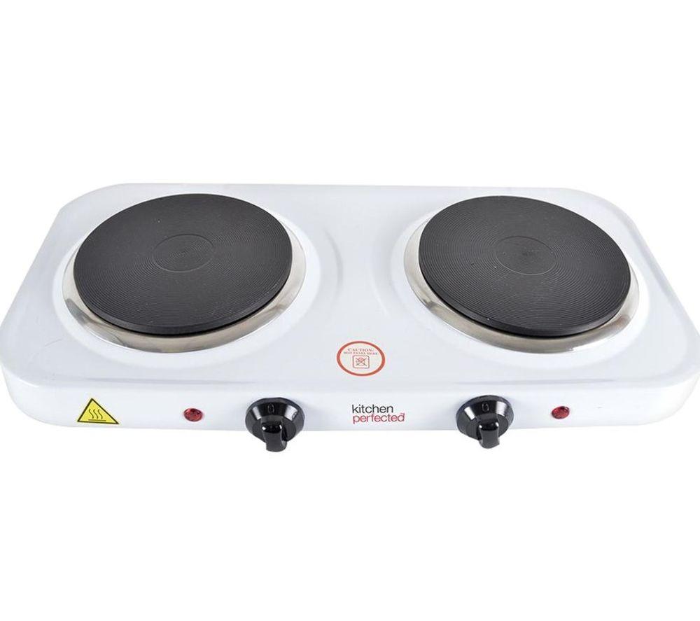 KITCHEN Perfected E4202WH Double Electric Hot Plate - White, Silver/Grey