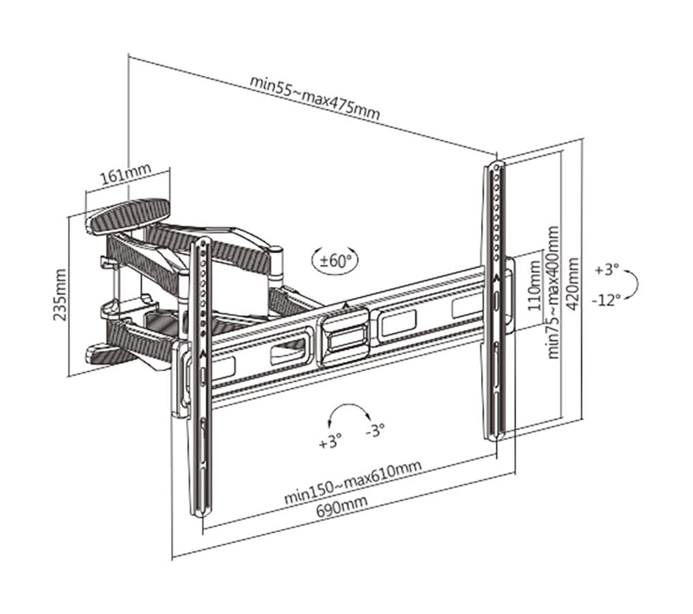 PROPERAV P-SWB66S-1 Full Motion 37-75" TV Bracket image number 7 of 10
