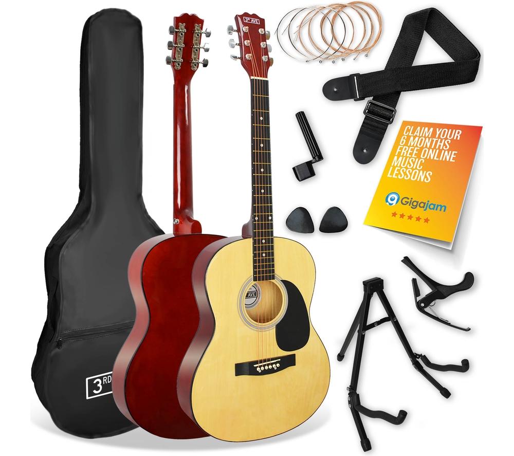 Image of 3RD AVENUE STX10 Acoustic Guitar Premium Bundle - Natural, Yellow,Red