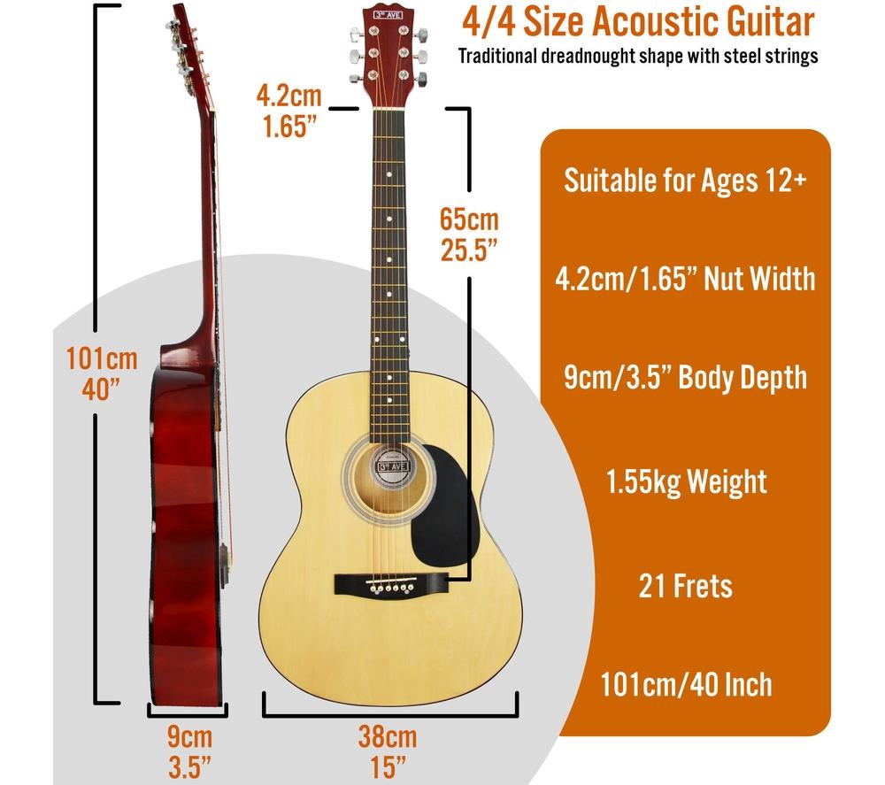 3RD AVENUE Full Size 4/4 Acoustic Guitar Ultimate Bundle - Natural image number 2 of 6