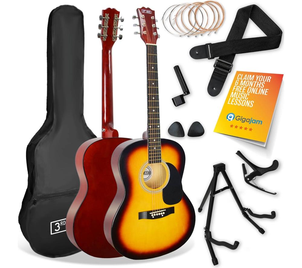 3RD AVENUE STX10 Acoustic Guitar Premium Bundle - Sunburst, Yellow,Red