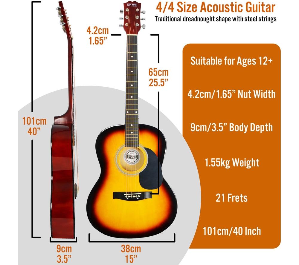 3RD AVENUE Full Size 4/4 Acoustic Guitar Ultimate Bundle - Sunburst image number 2 of 6