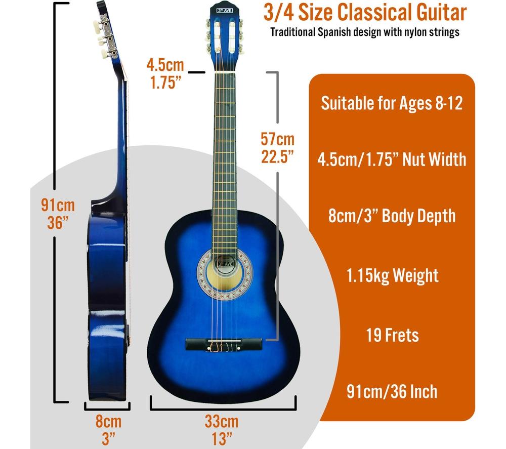 Buy 3RD AVENUE 3 4 Size Classical Guitar Bundle Blue Currys