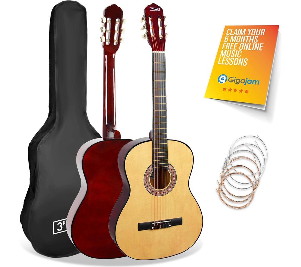 3RD AVENUE STX20 3/4 Size Classical Guitar Bundle - Natural, Brown,Yellow,Red
