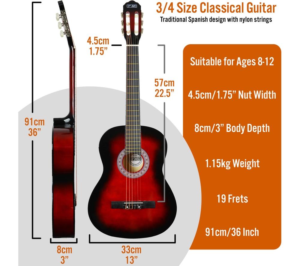 3RD AVENUE 3/4 Size Classical Guitar Bundle - Redburst image number 2 of 6