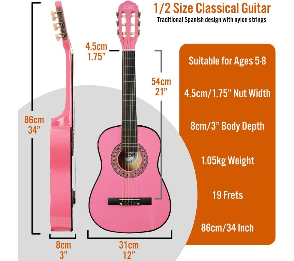 3RD AVENUE 1/2 Size Kids Classical Guitar Bundle - Pink image number 2 of 6