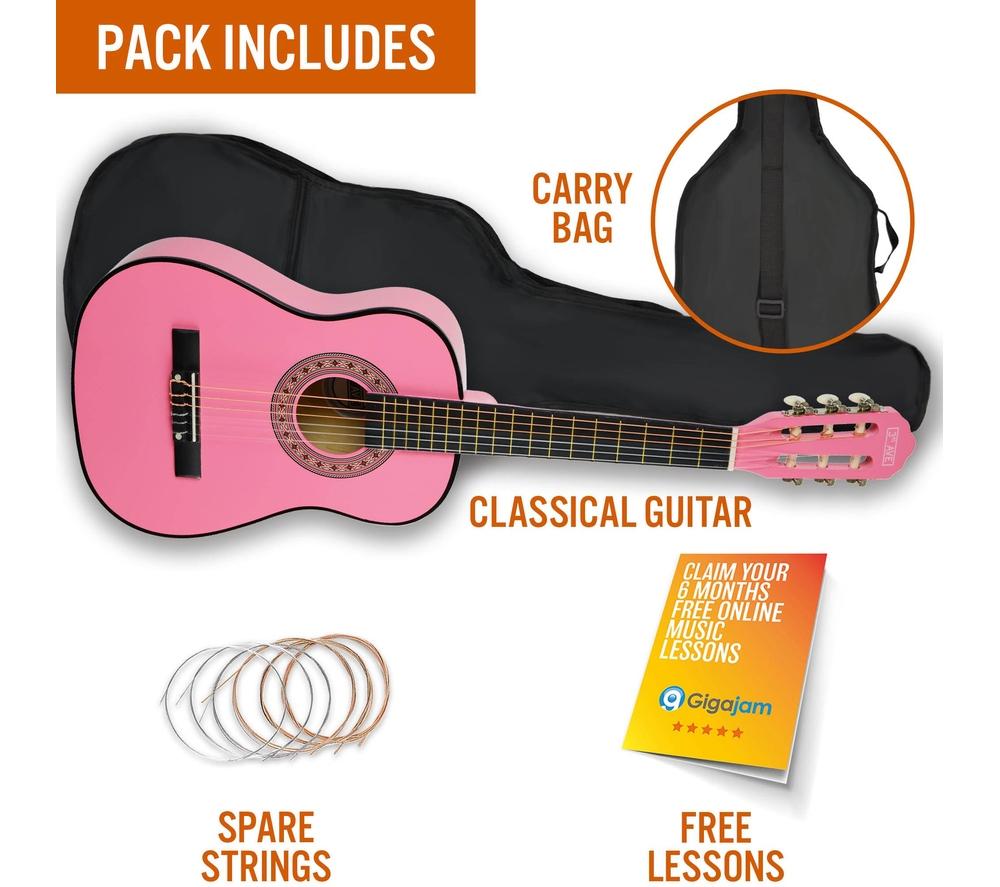 3RD AVENUE 1/2 Size Kids Classical Guitar Bundle - Pink image number 3 of 6
