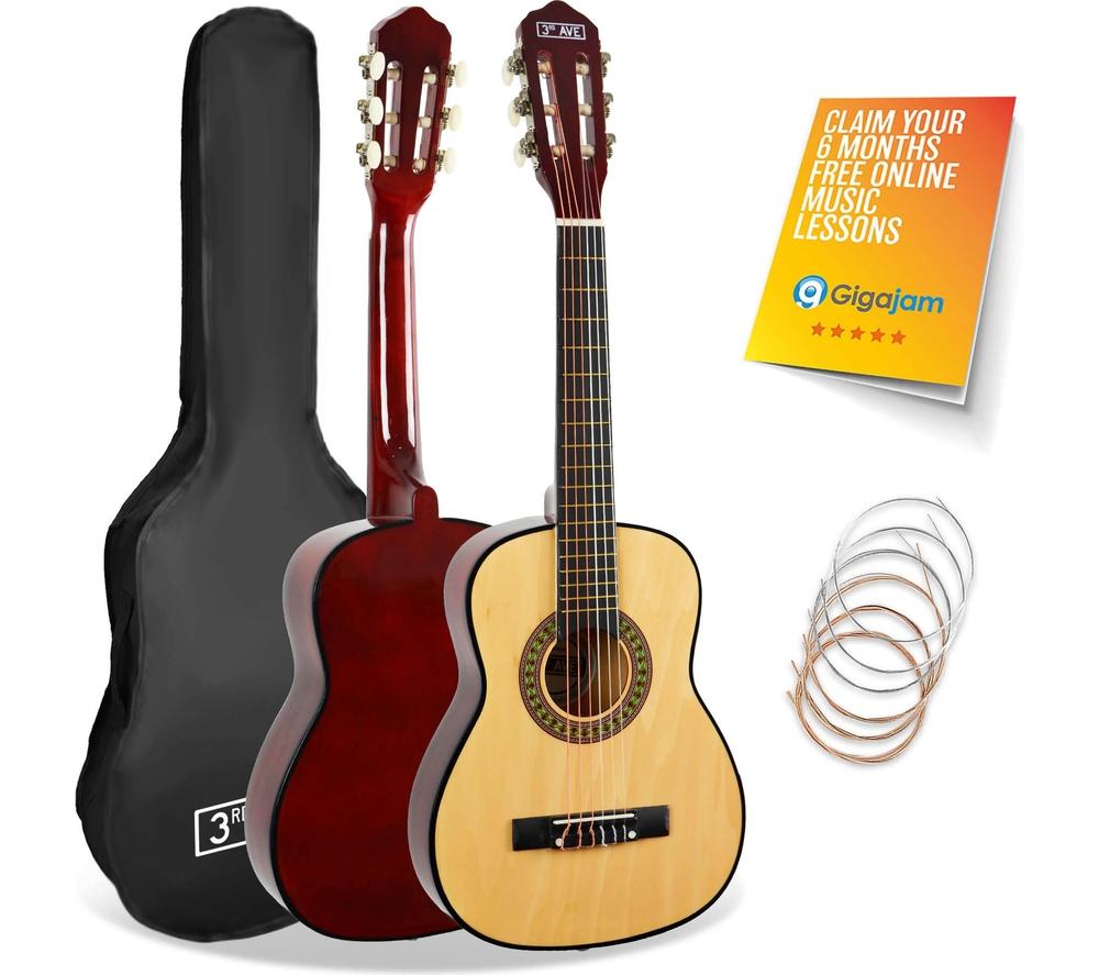 3RD AVENUE 1/4 Size Kids Classical Guitar Bundle - Natural, Yellow,Red